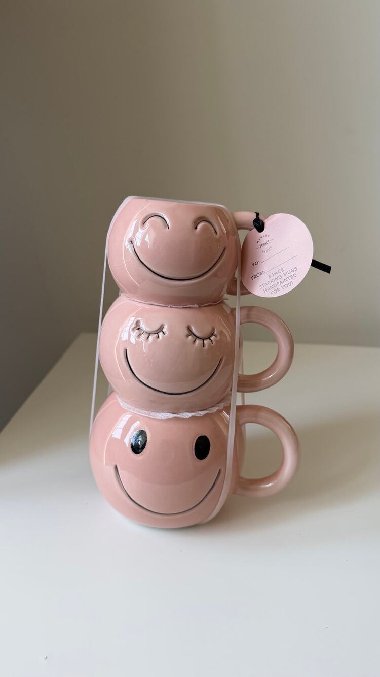 Blush Smiley Face Stacking Mug Set – 3 Pack